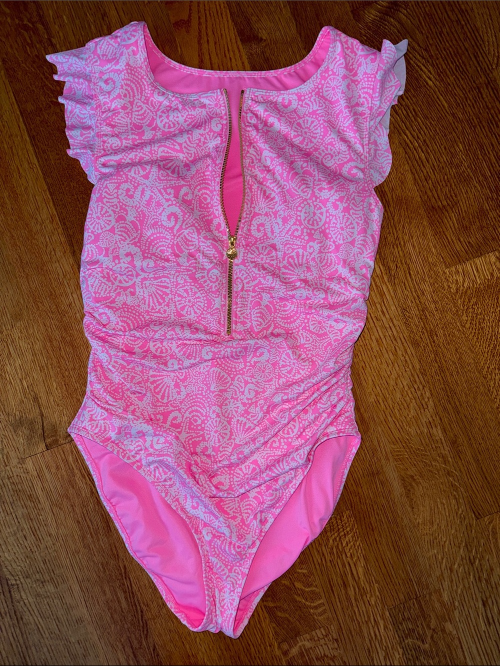 Lilly Pulitzer Pink Ruffle Sleeve One-Piece Swimsuit with Front Zip